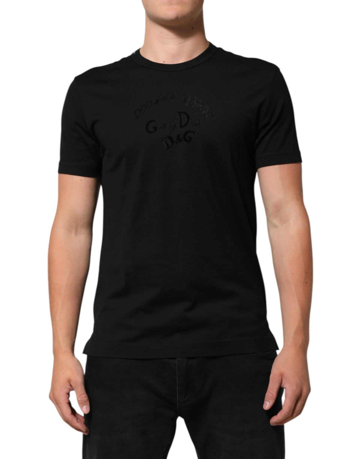 Black Cotton Velvet Logo Print Men T-shirt