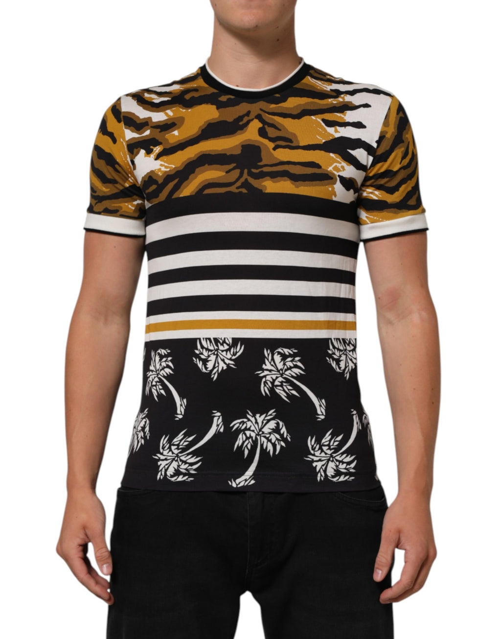 Dolce & Gabbana Multicolor Leopard Palm Leaf Crew Neck T-Shirt