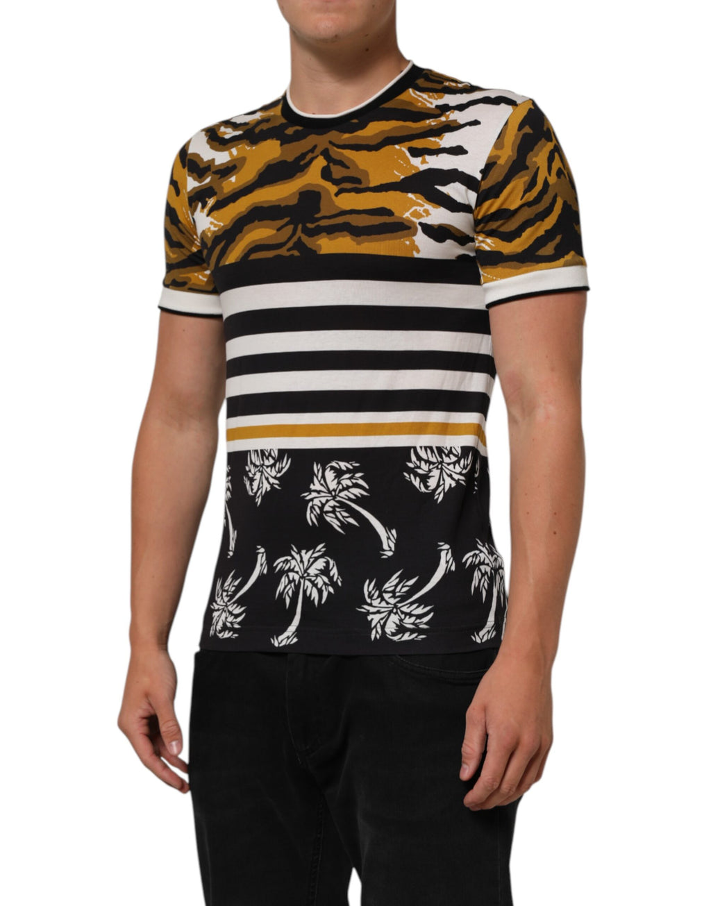 Dolce & Gabbana Multicolor Leopard Palm Leaf Crew Neck T-Shirt