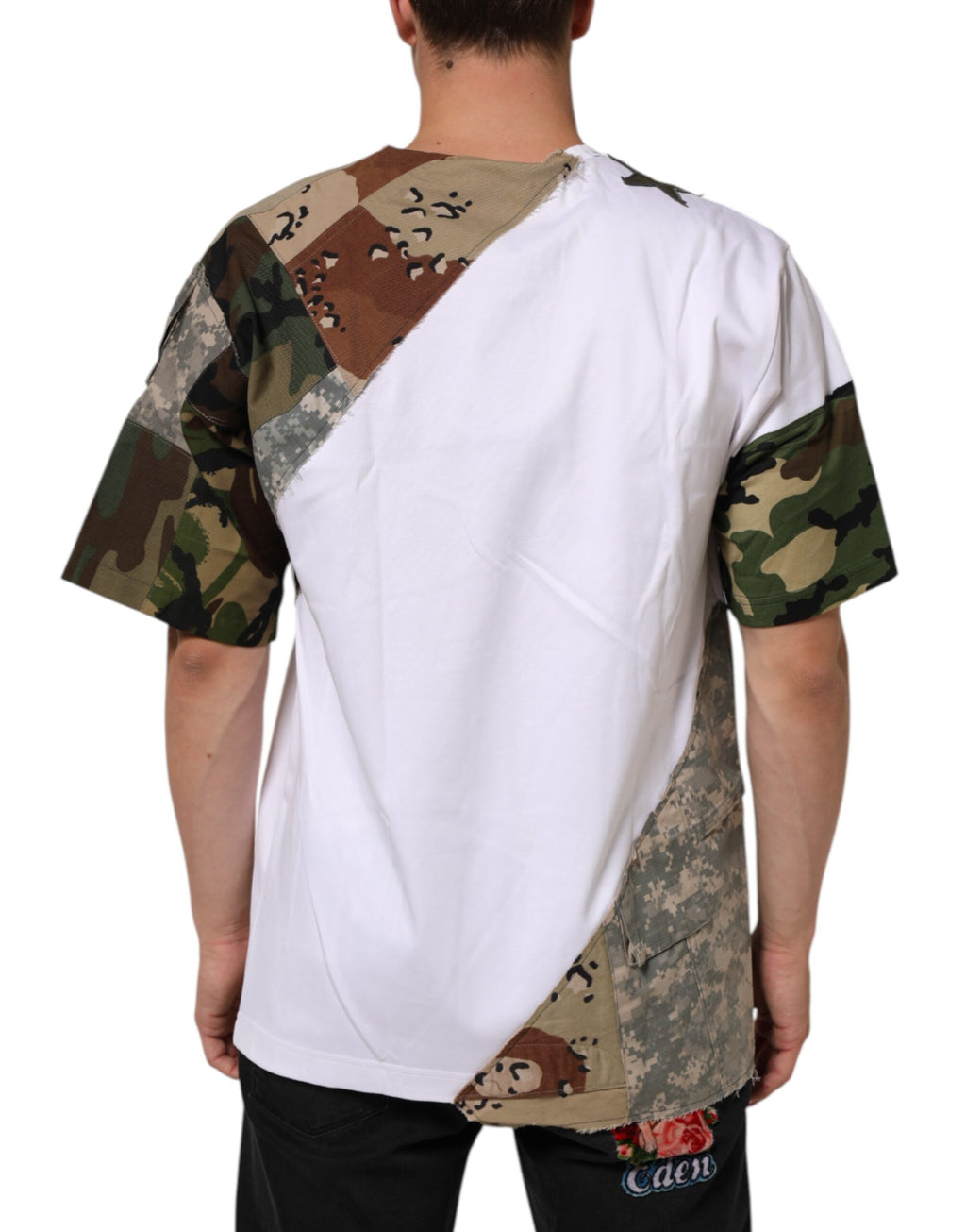 Dolce & Gabbana White Camouflage Patchwork Cotton T-Shirt