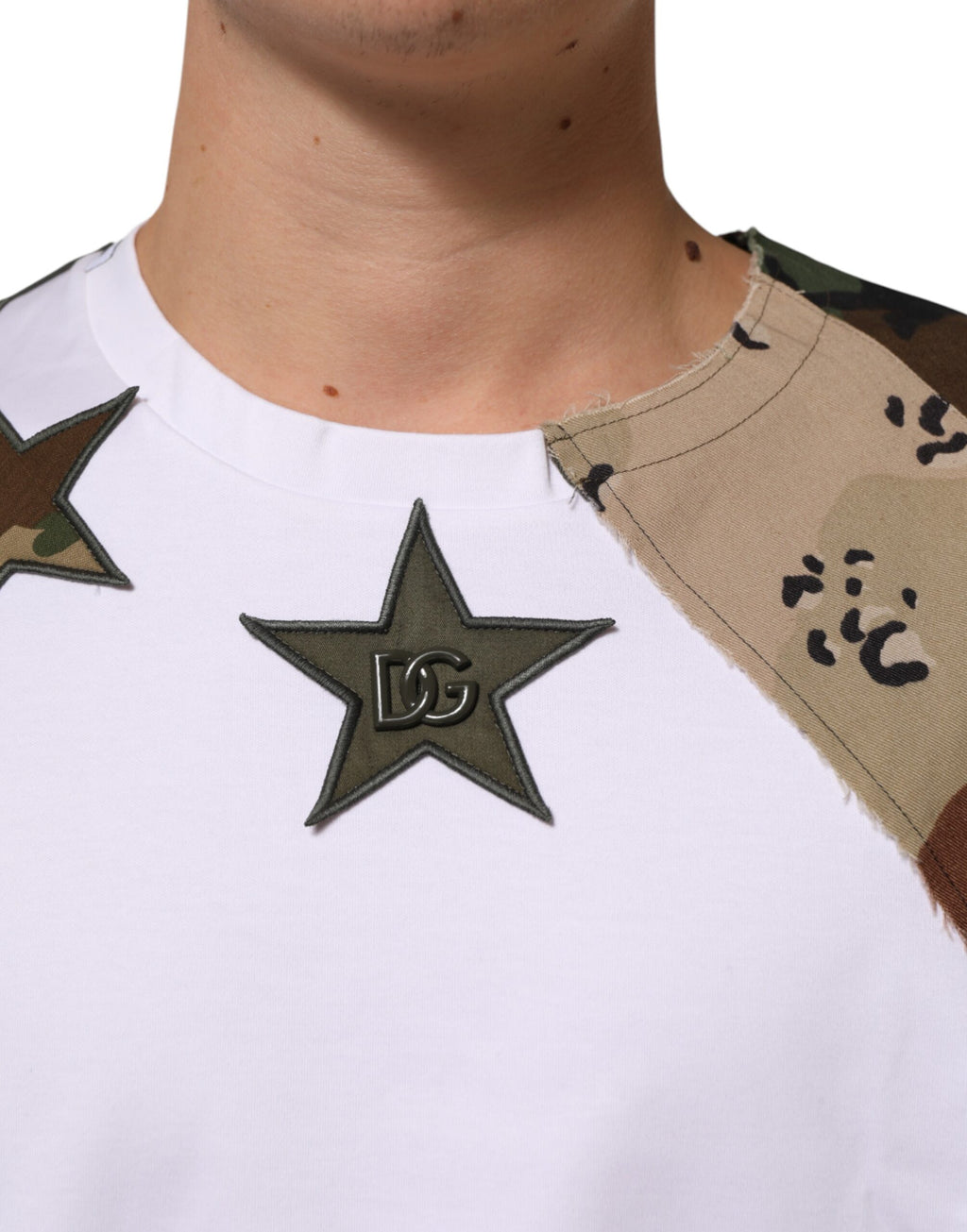 Dolce & Gabbana White Camouflage Patchwork Cotton T-Shirt