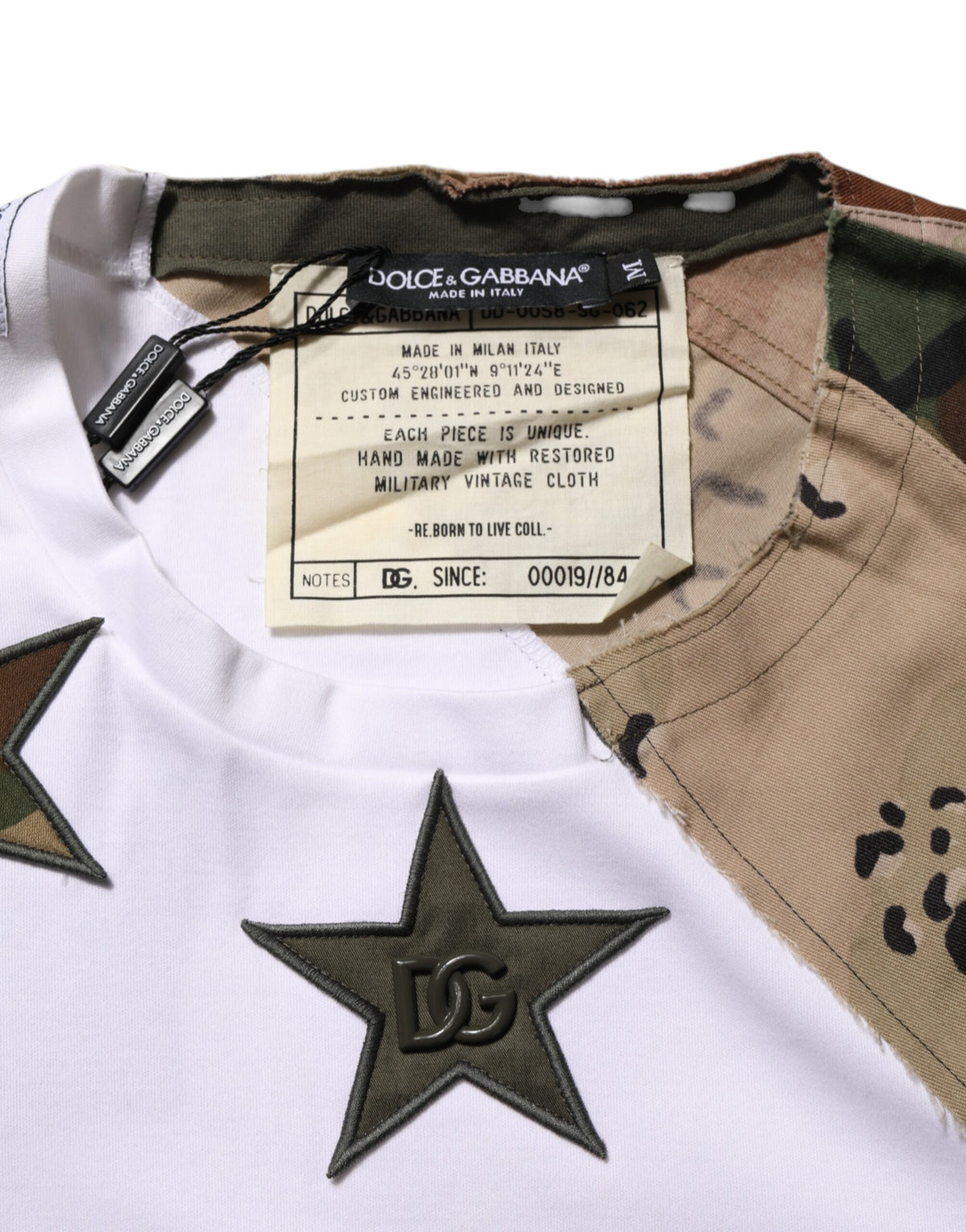Dolce & Gabbana White Camouflage Patchwork Cotton T-Shirt
