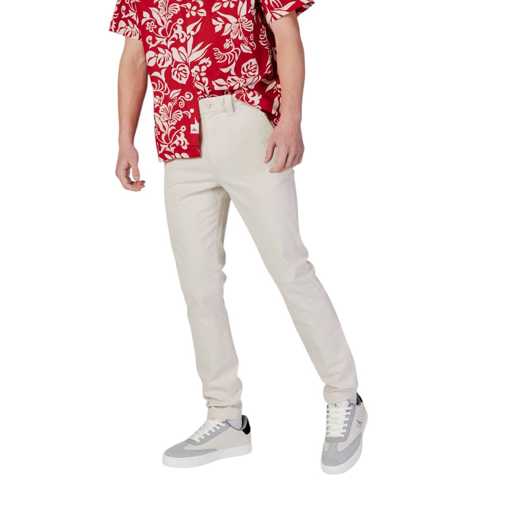 Beige Cotton Skinny Pants