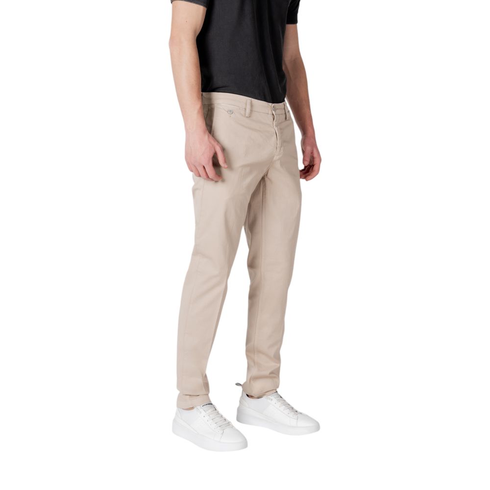 Beige Cotton Casual Pants