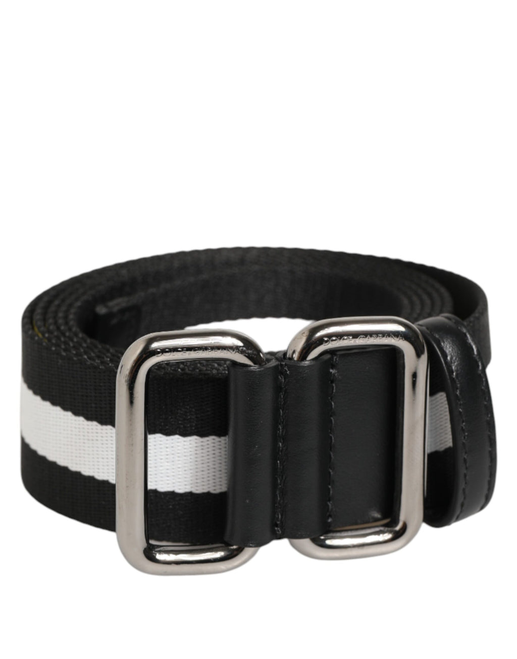 Dolce & Gabbana Black White Striped Metal Buckle Belt