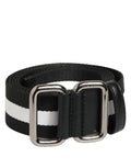 Dolce & Gabbana Black White Striped Metal Buckle Belt