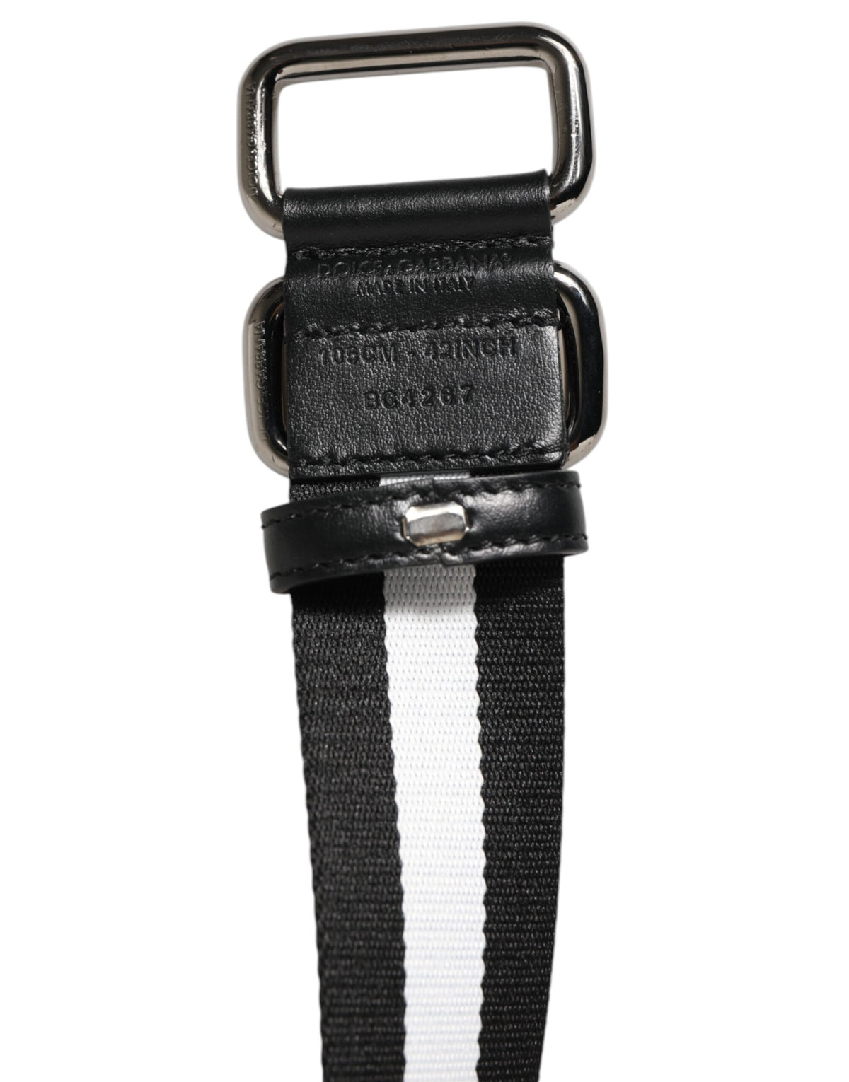 Dolce & Gabbana Black White Striped Metal Buckle Belt