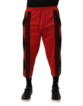 Red Embroidered Casual Cropped Trouser Pants