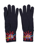 Dolce & Gabbana Blue Wool Knit Embroidered Mitten Gloves