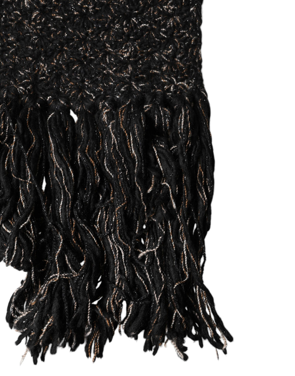 Dolce & Gabbana Black Wool Fringes Neck Wrap Foulard