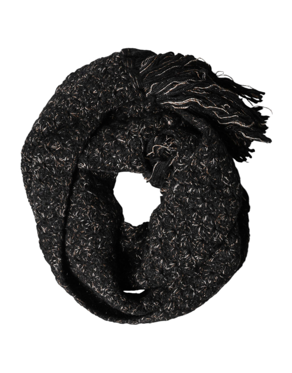 Dolce & Gabbana Black Wool Fringes Neck Wrap Foulard