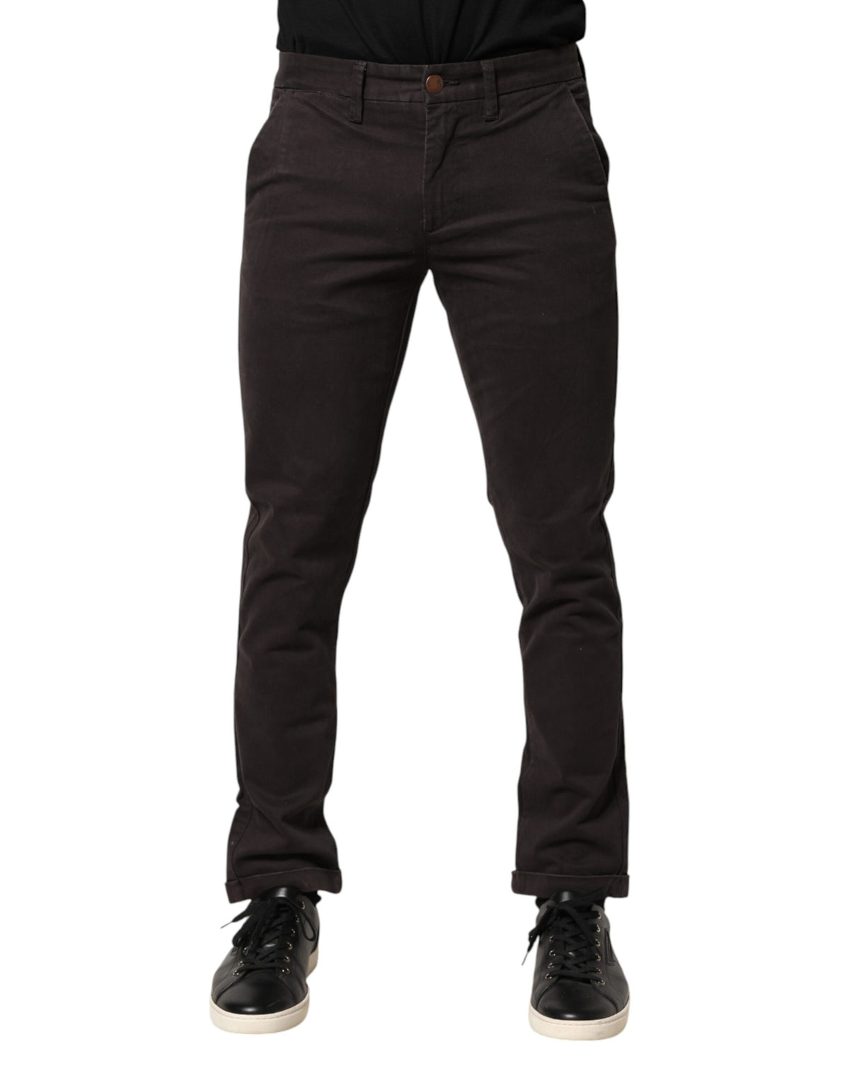 Dark Brown Cotton Stretch Skinny Mid Waist Men Trouser Pants