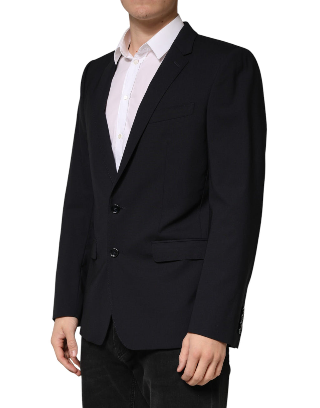 Dolce & Gabbana Dark Blue Wool Single-Breasted 2-Button Blazer